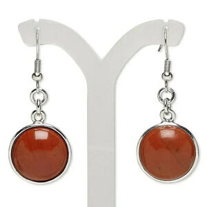Hand Crafted Natural Brecciated Jasper Gemstone Cabochon Silver Dangle Earrings